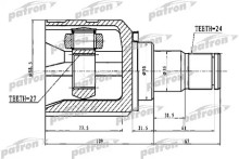 ШРУС внутренний передний Patron для Toyota Camry V40 (2006-2011) 27X50X24 (лев). ШРУС внутренний передний Patron для Toyota Camry V40 (2006-2011) 27X50X24 (лев).