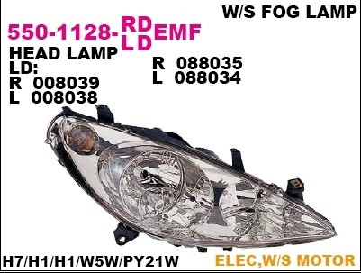 Фара правая Depo для Peugeot 307 01> H7 / H1 / Valeo / с эл / регулировкой / С ПТФ