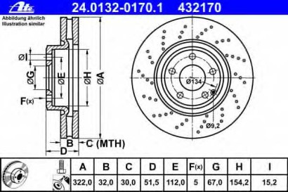 Диск тормозной передний вентилируемый ATE для Mercedes Benz W218 CLS (2010>)