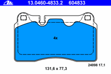 Колодки тормозные передние комплект ATE для VW Touareg (7LA, 7L6, 7L7) (2002>) место под датчик износа слева Колодки тормозные передние комплект ATE для VW Touareg (7LA, 7L6, 7L7) (2002>) место под датчик износа слева