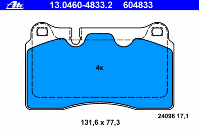 Колодки тормозные передние комплект ATE для VW Touareg (7LA, 7L6, 7L7) (2002>) место под датчик износа слева