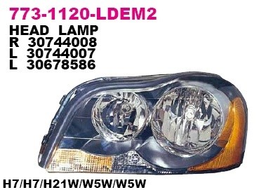 Фара левая Depo для XC90 (2002>) п / корректор (H11)+H7 черная рамка