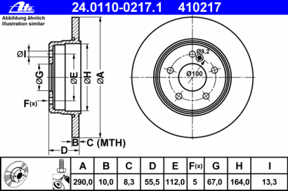 Диск тормозной задний ATE MB W124E / W210E / C208 / W203C 290x10x5