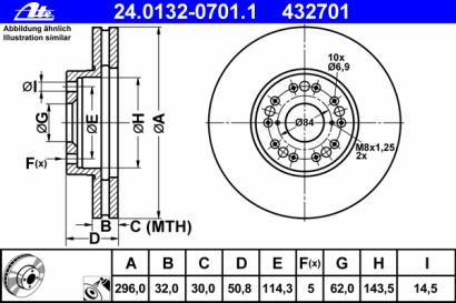 Диск тормозной передний вентилируемый ATE для Lexus GS300 / IS 200 / 300 / LS 400 / SC 430