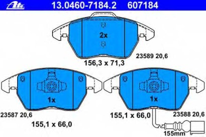 Колодки тормозные передние комплект ATE для Audi A3 [8PA] / VW Golf V