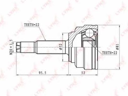 ШРУС наружный передний Lynx для Chevrolet Aveo (T200) / Aveo (T250) без ABS 22x52x22