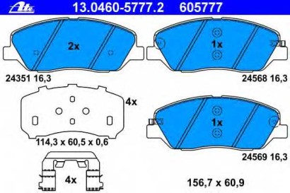 Колодки тормозные передние комплект ATE для Hyundai Santa FE (2012>)