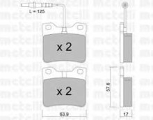 Колодки тормозные задние дисковые комплект Metelli для Peugeot 406 / 605 / 607 / Vito с датчиком износа