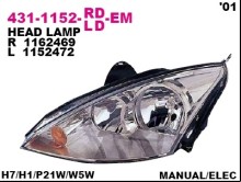 Фара левая Depo для Ford Focus I (2001-2004) H7 / H1|P21W|W5W / под эл. корректор Фара левая Depo для Ford Focus I (2001-2004) H7 / H1|P21W|W5W / под эл. корректор