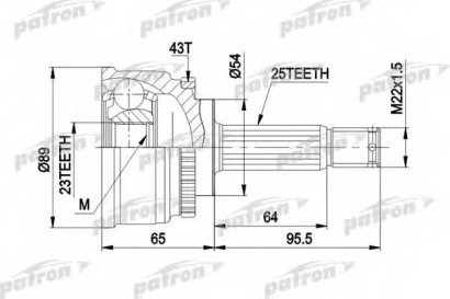 ШРУС наружный передний Patron для Mitsubishi Carisma (DA) / Galant (EA) 23x54x25 с кольцом ABS