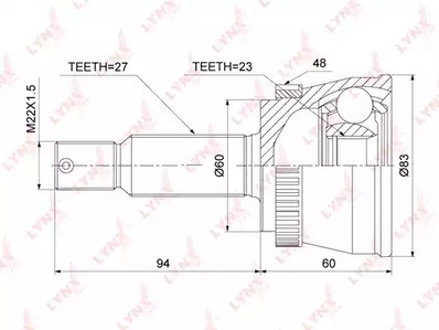 ШРУС наружный задний Lynx для Hyundai Tucson (2004>) / Kia Sportage (2004-2010) 23x60x27