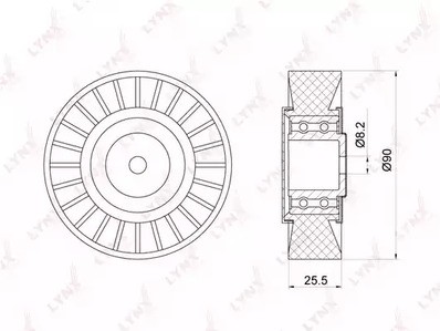 Ролик дополнительный руч. ремня Lynx для VW Golf II / Passat B3 / T2 / T4 18Х90Х25ММ