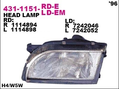 Фара левая Depo для Ford Transit 94-00 с эл / корректором