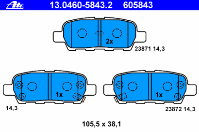 Колодки тормозные задние дисковые комплект ATE для Nissan Teana Qashqai Tiida