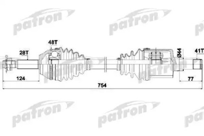 Полуось передняя левая Patron для Ford Transit (2006>) 2,2 Tdci Duratorq