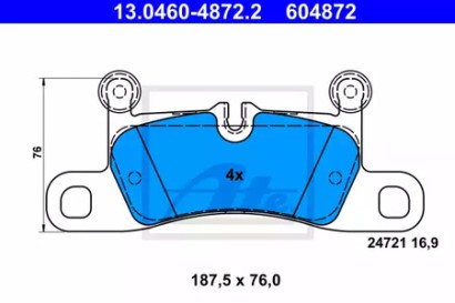 Колодки тормозные задние дисковые комплект ATE для Porsche Cayenne (2003>)TOUAREG (2010>) 187,4x76x17ММ