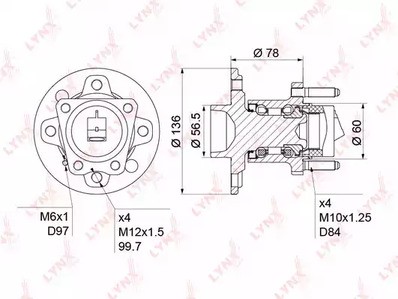 Ступица задняя Lynx для Opel Astra F / Vectra B / Astra G (1998-2005) / Zafira (4 болта C ABS С ПОДШИПНИКОМ