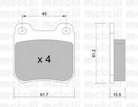 Колодки тормозные задние дисковые комплект Metelli для Opel Omega A / Saab 900 / 9-5 L(между ушк.)=45mm !!!