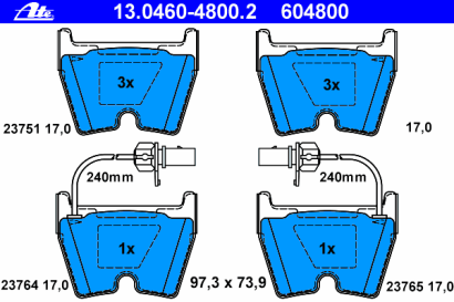 Колодки тормозные передние комплект ATE для Audi A6 [C6] (05>) / VW Phaeton (02>)