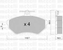 Колодки тормозные передние комплект Metelli для Audi A4 B5 / Passat B5 высота проушины 8.7mm Колодки тормозные передние комплект Metelli для Audi A4 B5 / Passat B5 высота проушины 8.7mm