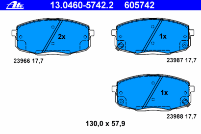 Колодки тормозные передние комплект ATE для Kia Carens (2002>) / Cerato (2009>) / Creta (2016>)