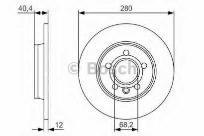 Диск тормозной задний BOSCH для VW Transporter T4 96> 280x12x5 / 2.0-2.5 / 1.9D / 2.5TDI