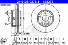 Диск тормозной передний вентилируемый ATE для Mercedes Benz A140 / 160 W176 (2012>)