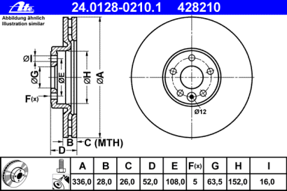 Диск тормозной передний вентилируемый ATE для Volvo V70 (07>) / S80 (06>) 336x28x5