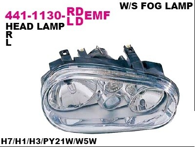 Фара левая Depo для VW Golf IV 97> H7+H1 / с противотуманкой H3