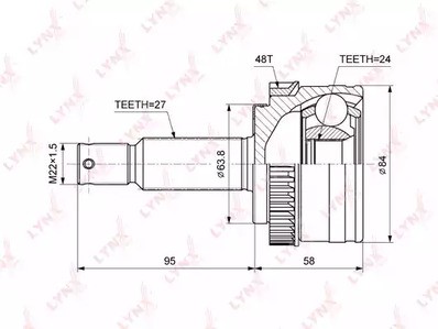 ШРУС наружный передний Lynx для Hyundai IX35 / Tucson (2010>) / Kia Sportage (2010>) 24X64.5X27