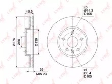 Диск тормозной передний вентилируемый Lynx для Chevrolet Cruze (2009>) / Opel Astra J (2010>) 276 мм 5 БОЛТОВ