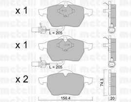 Колодки тормозные передние комплект Metelli для Audi A4 95> / A6 97> / Passat B6 156.3x74x20.3ММ / ATE / с датчиком