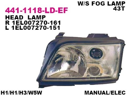 Фара левая Depo для Audi A6 C4 94-97 mod. H1 / H4 / с противотуманками