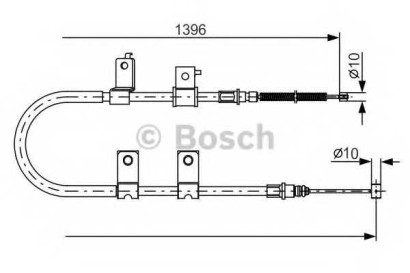 Трос стояночного тормоза правый BOSCH для Chevrolet Aveo (2004>) 1383mm / 1188mm