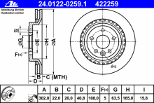 Диск тормозной задний ATE для Volvo S60 (2010>) / S80 (2006>) / V70 (2007>) Диск тормозной задний ATE для Volvo S60 (2010>) / S80 (2006>) / V70 (2007>)
