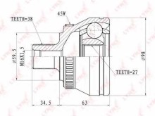 ШРУС наружный передний Lynx для Audi A4 B5 / A8 94-98 / Pasat B5 38x27x57.5 / с ABS = 45 ШРУС наружный передний Lynx для Audi A4 B5 / A8 94-98 / Pasat B5 38x27x57.5 / с ABS = 45