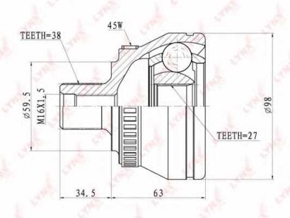 ШРУС наружный передний Lynx для Audi A4 B5 / A8 94-98 / Pasat B5 38x27x57.5 / с ABS = 45