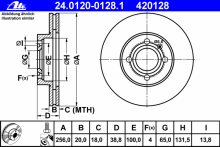 Диск тормозной передний вентилируемый ATE для Seat Ibiza / VW Golf III / Passat 256x20x4