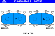 Колодки тормозные передние комплект ATE для Toyota Land Cruiser 100 98> 119.5x78x17.7 Колодки тормозные передние комплект ATE для Toyota Land Cruiser 100 98> 119.5x78x17.7